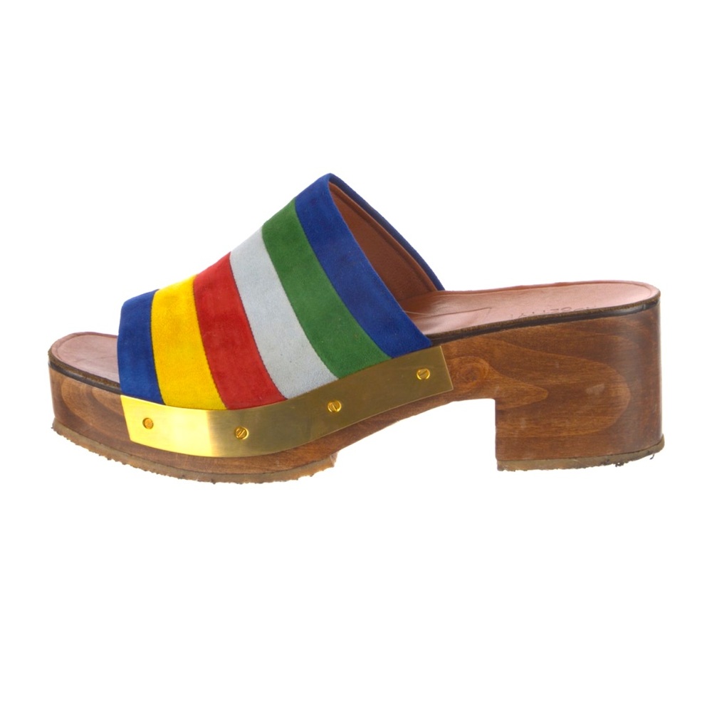 Rosetta Getty rainbow suede clog platform sandals